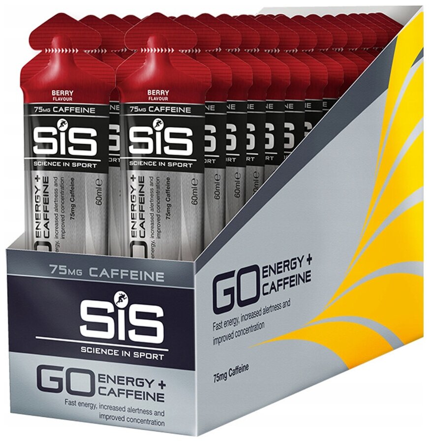 SiS, Гель изотонический углеводный с кофеином 75мг GO ENERGY+CAFFEINE GEL, 30шт по 60мл (ягоды)