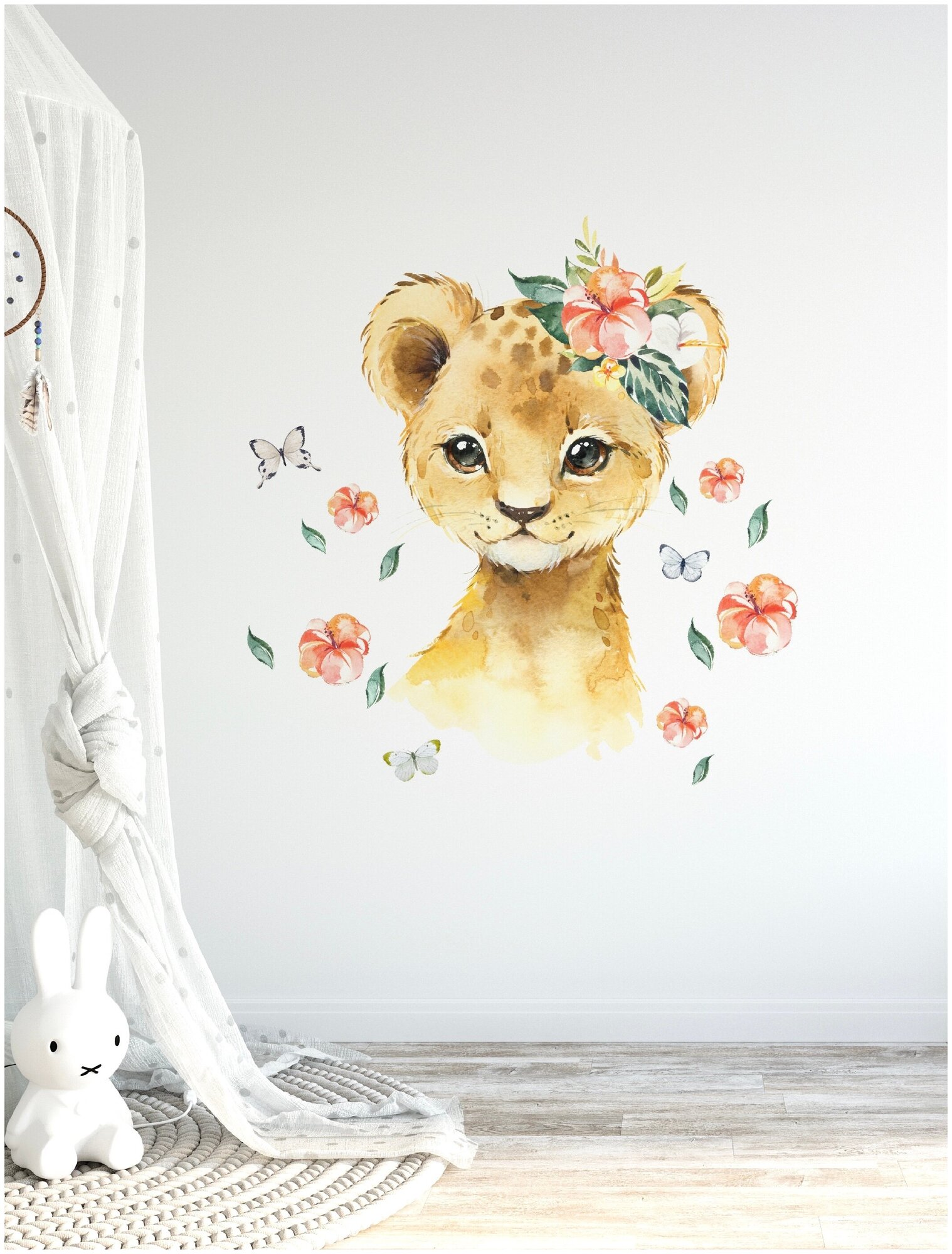 Интерьерные декоративные виниловые наклейки на стену детские большие для девочки "Лев, Львята", украшение и декор детской комнаты