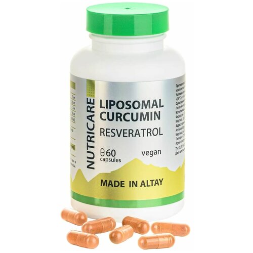 Liposomal Curcumin Для памяти и мозга с ресвератролом, веган, 60 капсул, Алтайские традиции, male  - купить