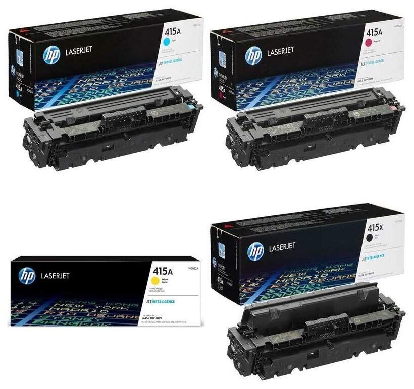 HP Картриджи комплектом HP W2032A-W2033A-W2031A-W2030X 415A, 415X полный набор