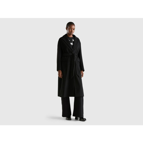 Пальто  UNITED COLORS OF BENETTON демисезонное, шерсть, удлиненное, размер L, черный