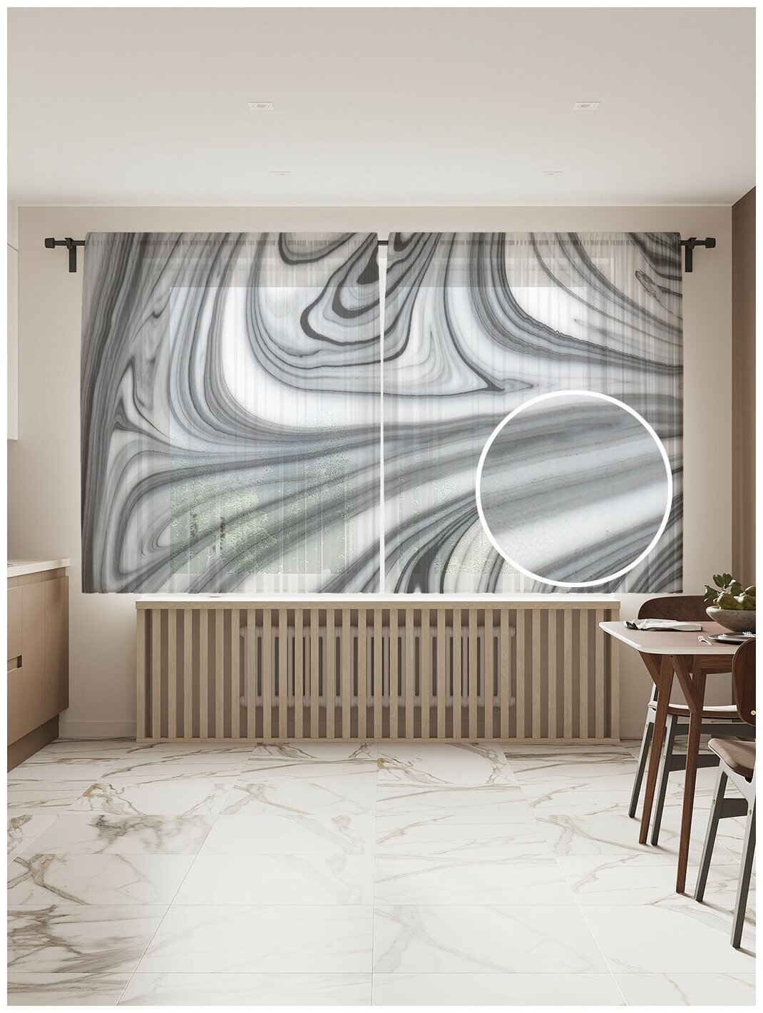 Тюль для кухни и спальни JoyArty "Иллюзионный рисунок", 2 полотна со шторной лентой шириной по 145 см, высота 180 см. - фотография № 1