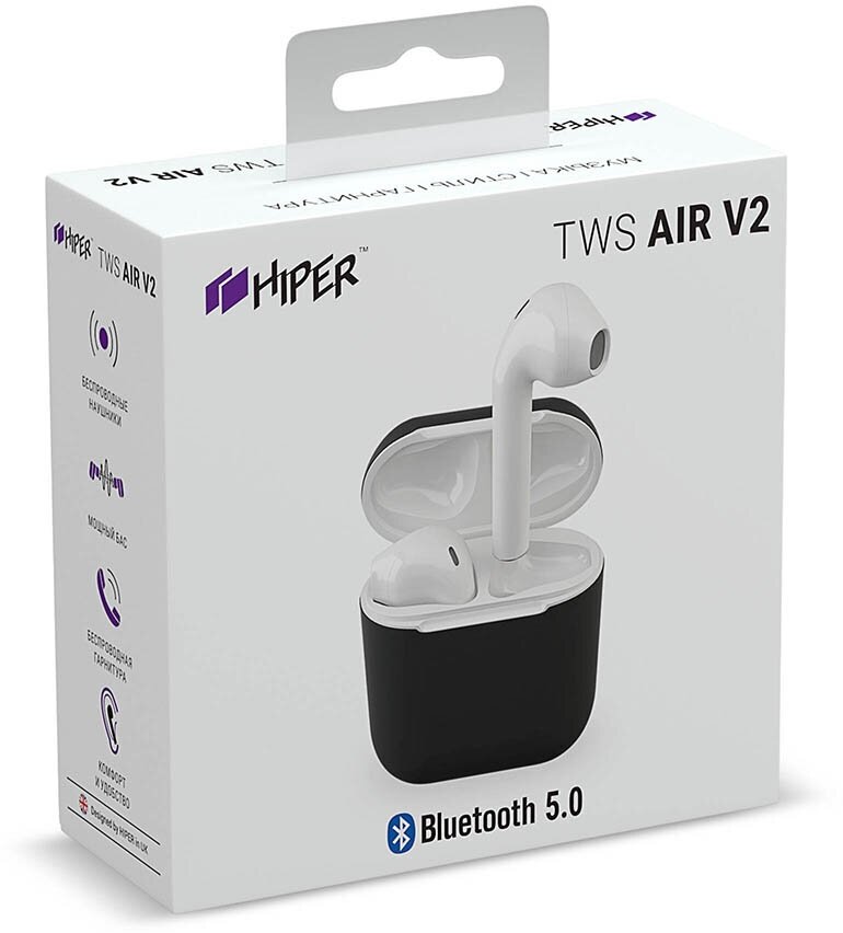 Наушники с микрофоном HIPER TWS AIR V2, Bluetooth, вкладыши, белый глянец [htw-sa1] - фото №3