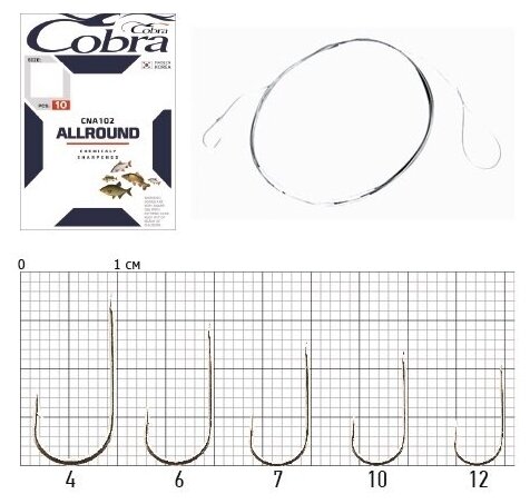 Крючки с поводком Cobra ALLROUND 70cm 012mm разм.12 10шт.