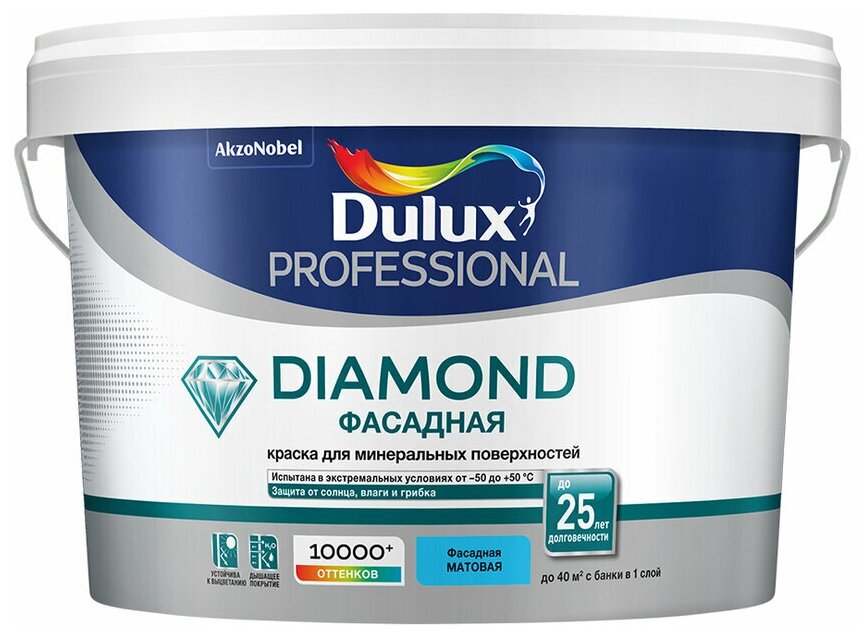 Краска водно-дисперсионная фасадная Dulux Professional Diamond основа BC 225 л