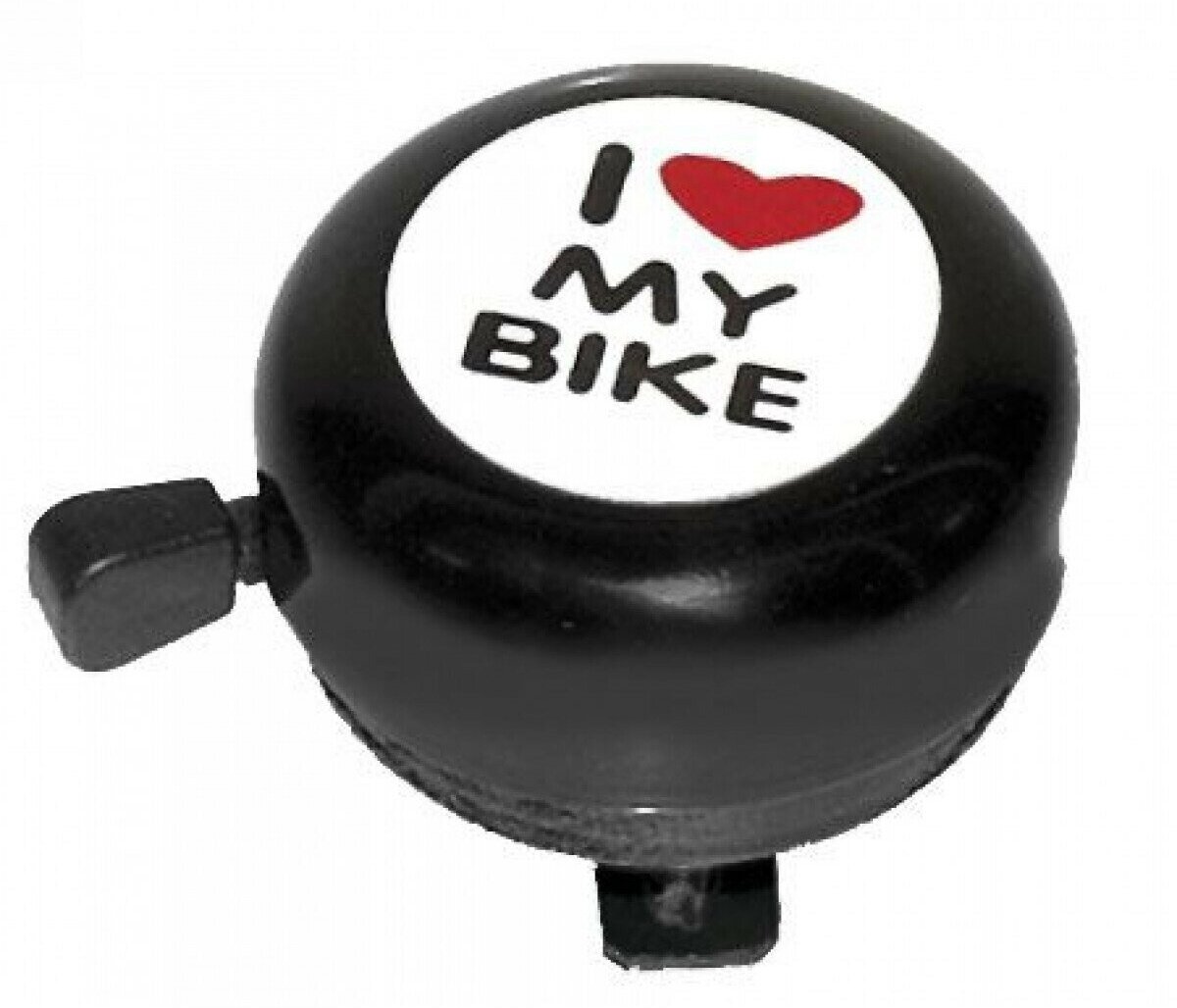 Звонок велосипедный стальной, детский, черный с рисунком "I love my bike"