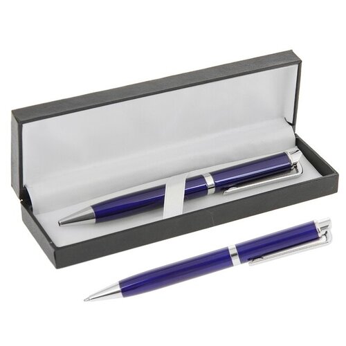 Ручка подарочная, шариковая Эспрессо в кожзам футляре, поворотная, синяя, с серебром