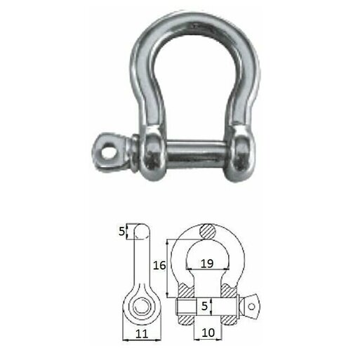 Скоба такелажная подкова с винтовым пальцем 5 мм сталь AISI 316