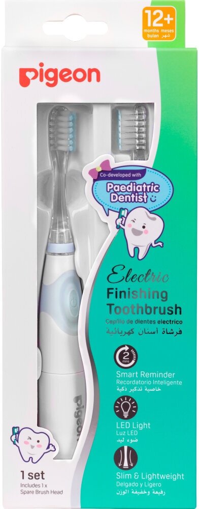 PIGEON Электрическая зубная щетка и сменные насадки для детей от 12 мес Electric Finishing Toothbrush