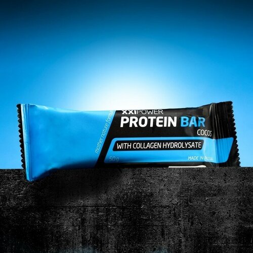 Батончик XXI век Protein Bar с коллагеном, 50 г Кокос / шоколадная глазурь xxi век батончик energy bar с гуараной оригинальный шоколадная глазурь 50 г