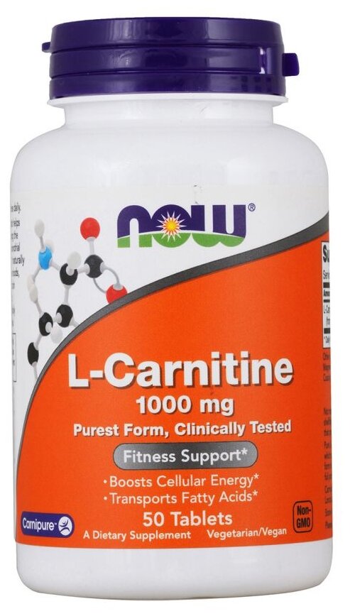 Таблетки NOW L-Carnitine, 1000 мг, 50 шт.