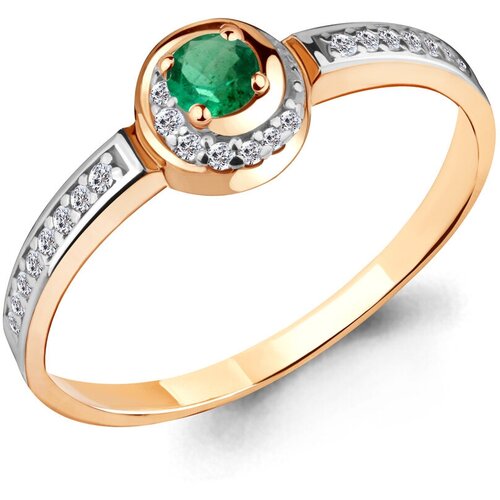 фото Кольцо diamant online, золото, 585 проба, изумруд, бриллиант, размер 17