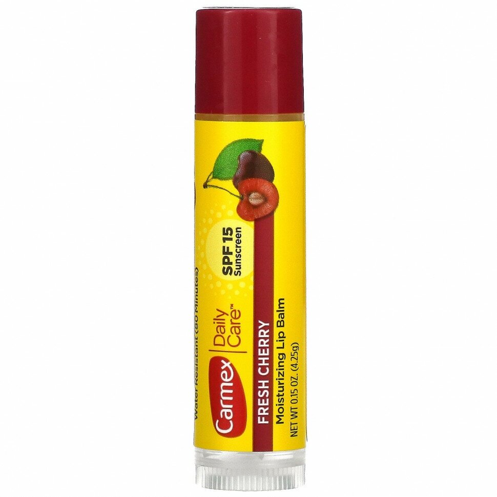 Carmex, Daily Care, увлажняющий бальзам для губ, свежая вишня, SPF 15, 4,25г