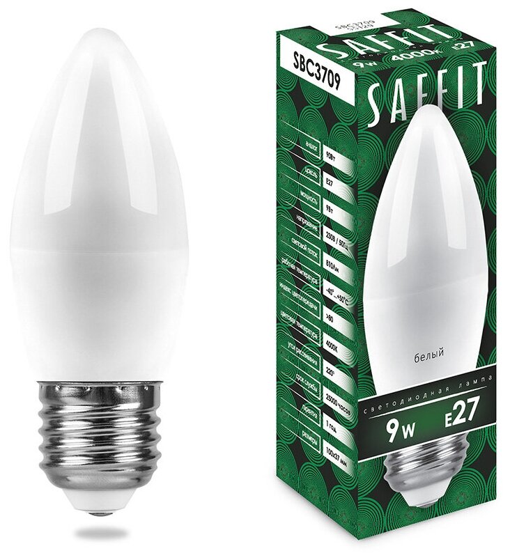 Лампочка светодиодная Saffit 9Вт 230V E27 4000K C37 SBC3709, 55129