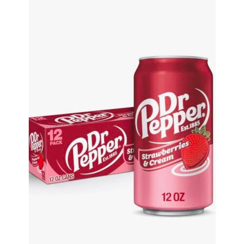Газированный напиток Dr.Pepper Strawberries and Cream - США - 12 шт *355 мл (Доктор Пеппер Клубника и Сливки)