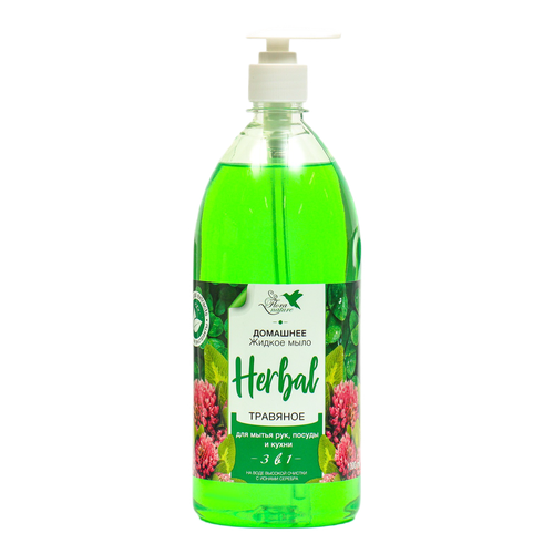 Flora nature мыло жидкое Травянное травяной, 1 л, 1.081 кг мыло домашнее flora nature травянное с дозатором 1 л