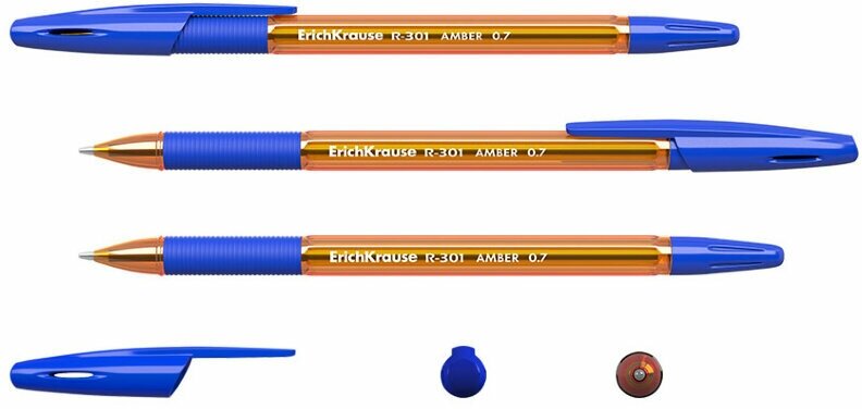 Ручка шариковая Erich Krause R-301 Amber 0.7 Stick&Grip в наборе из 3 штук пакет - фото №7