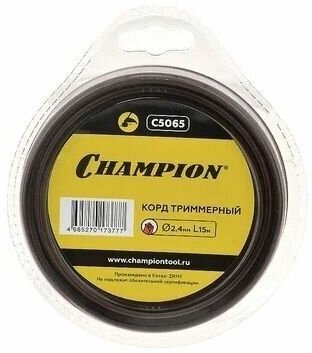 Корд триммерный CHAMPION 2.4 мм, квадрат. Леска для триммера Nylplus Sguare. Струна для косы или газонокосилки в мотке . С5065