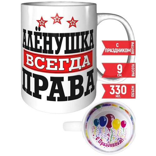 Кружка Алёнушка всегда права - с праздником.