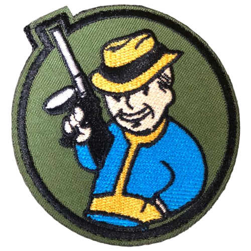 Нашивка ( шеврон патч patch ) тактическая Vault Boy Гангстер вышитая на липучке D-8 оливковая zen vault boy