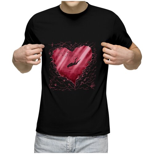 фото Мужская футболка «сердце дайвера - дайвинг» (2xl, черный) us basic