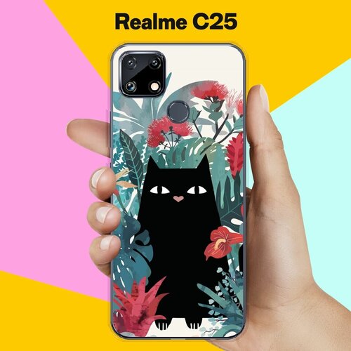 Силиконовый чехол на Realme C25 Черный кот / для Реалми С25 силиконовый чехол на realme c25 реалми c25 космический кот