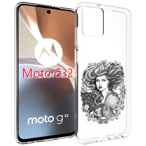 Чехол MyPads медуза черно белый для Motorola Moto G32 задняя-панель-накладка-бампер