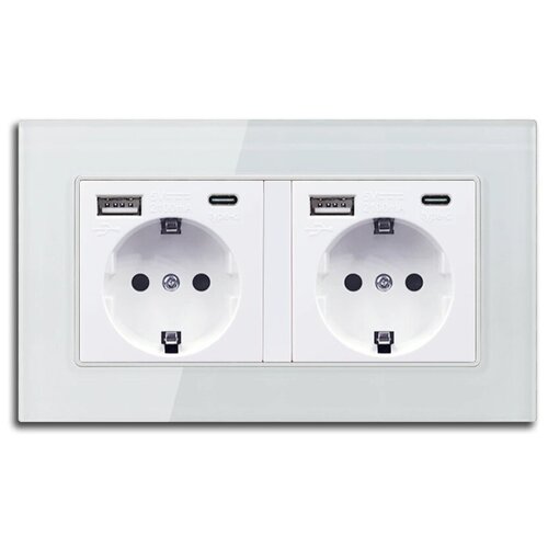 Электрическая розетка двойная DiXiS 2 Gang Socket с портами 2 USB / 2 Type-C EU (86x146) White (TKEUC-2)