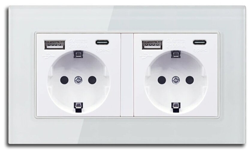 фото Электрическая розетка двойная DiXiS 2 Gang Socket с портами 2 USB / 2 Type-C EU (86x146) (TKEUC-2), белый