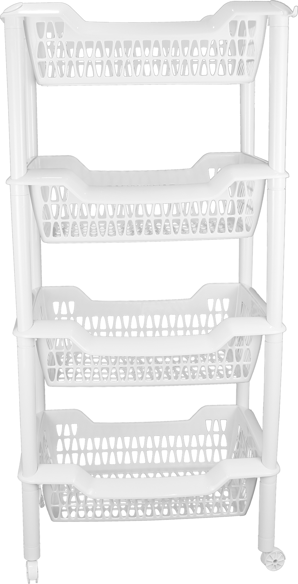 Этажерка напольная пластиковая на колесиках, Стеллаж 4 полки напольный на колесах пластиковый, светло-серый - фотография № 1
