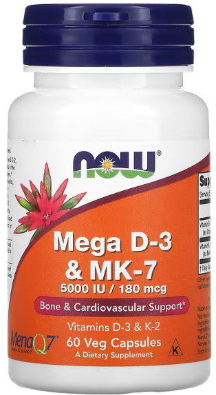NOW Mega D 3   MK 7 180 мкг  5000 МЕ  60 вег капсул  NOW 
