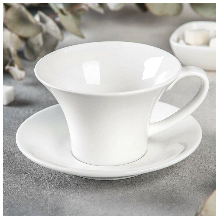 Wilmax England Чайная пара фарфоровая Wilmax, 2 предмета: чашка 330 мл, блюдце, цвет белый