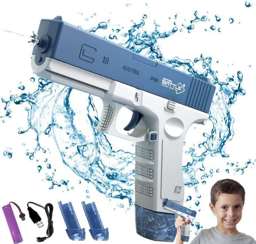 Пистолет водяной автоматический водный GLOCK / ELECTRIC WATER GUN / 2 обоймы / подарочная упаковка / Синий