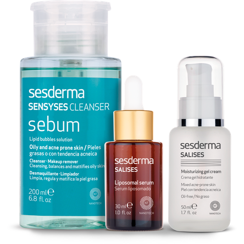 Набор Sesderma Анти Акне - SALISES Сыворотка + SALISES Крем-гель + SENSYSES SEBUM Лосьон, 30 мл + 50 мл + 200 мл лосьон липосомальный для снятия макияжа для жирной и склонной к акне кожи sesderma sensyses cleanser 200 мл