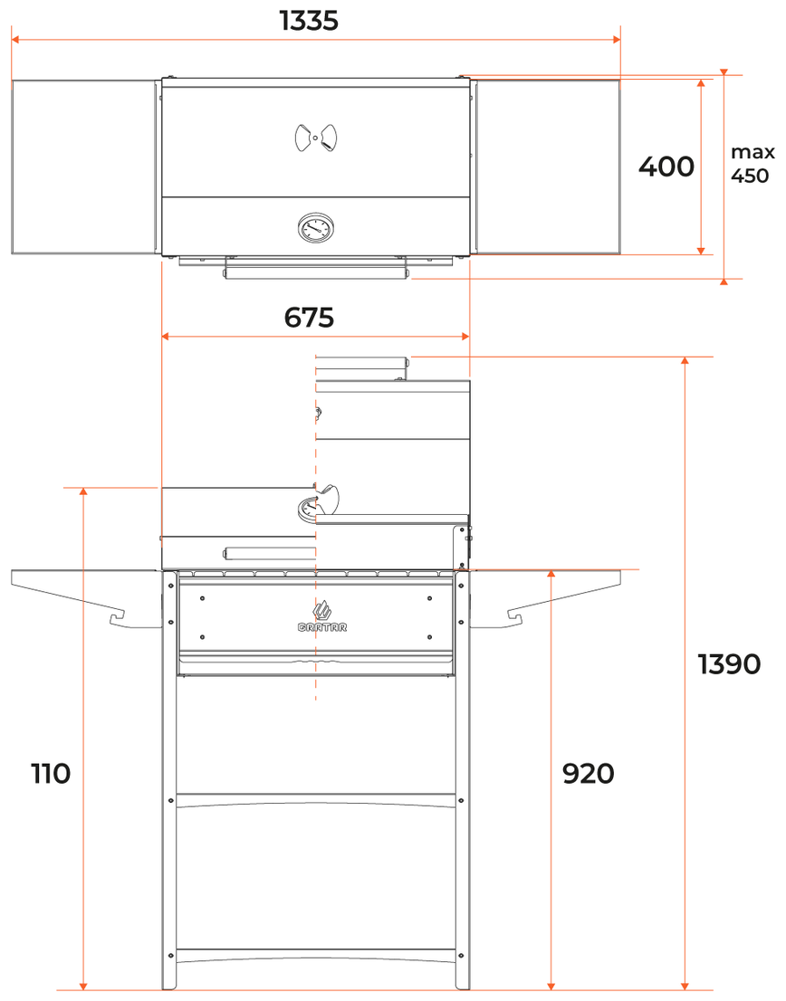 Гриль на дровах Gratar Family Optima BBQ 441х1332х111