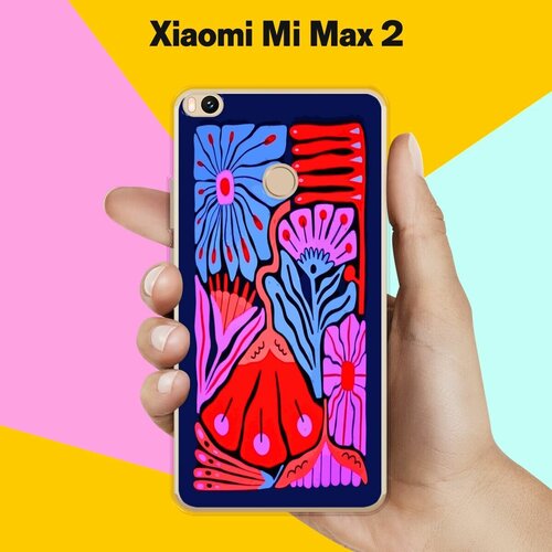 Силиконовый чехол на Xiaomi Mi Max 2 Цветы на синем / для Сяоми Ми Макс 2