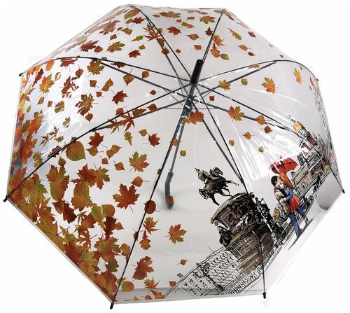Зонт-трость полуавтомат, купол 101 см, 8 спиц, прозрачный, для женщин, черный