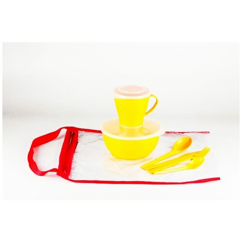 Набор пластиковой, многоразовой посуды SOLARIS S1105 на 1 персону «Походный» жёлтый набор посуды футбол на 1 персону 4пр