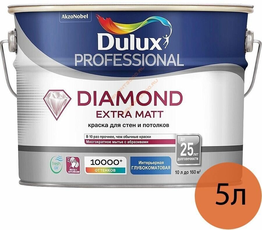 Краска водно-дисперсионная Dulux Diamond Extra Matt влагостойкая моющаяся глубокоматовая белый 5 л