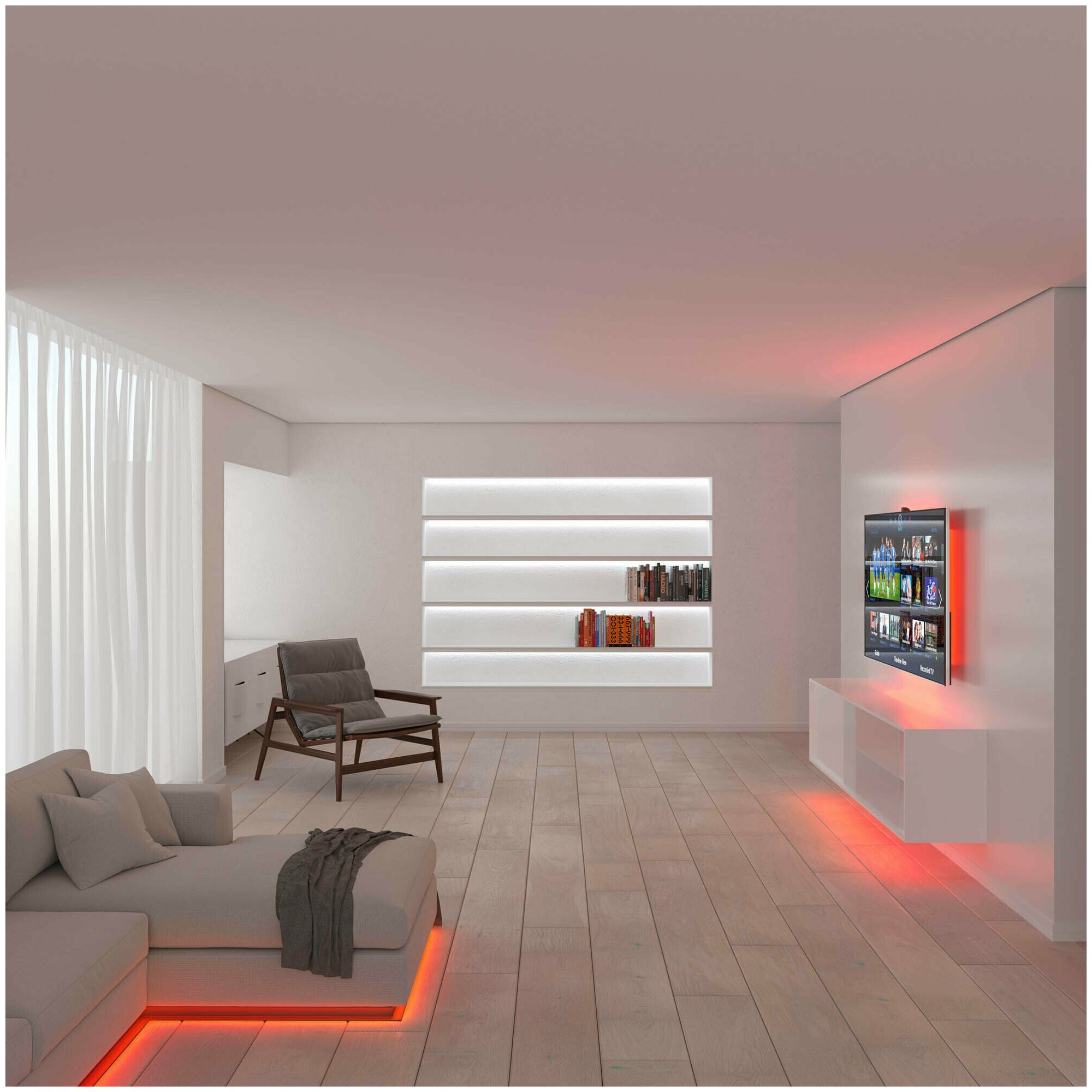 Светодиодная лента, подсветка Geniled - для комнаты, в гардероб, на кухню - Красный свет / GL-120SMD2835 / 12В / Длинна - 5м / B - 8 мм / W - 12Вт / Red / IP33 - фотография № 12