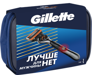 Набор Gillette многоразовый бритвенный станок ProGlide Power со сменной кассетой в дорожной косметичке, разноцветный