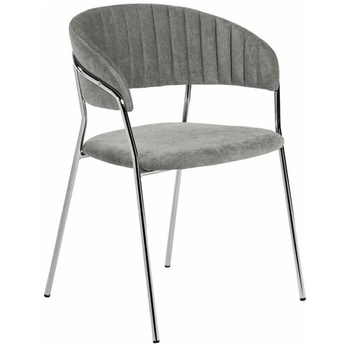 Стул полубарный Turin серый вельвет с хромированными ножками / Барный стул для дома / Стул кухонный со спинкой / Стулья барные для кухни мягкие