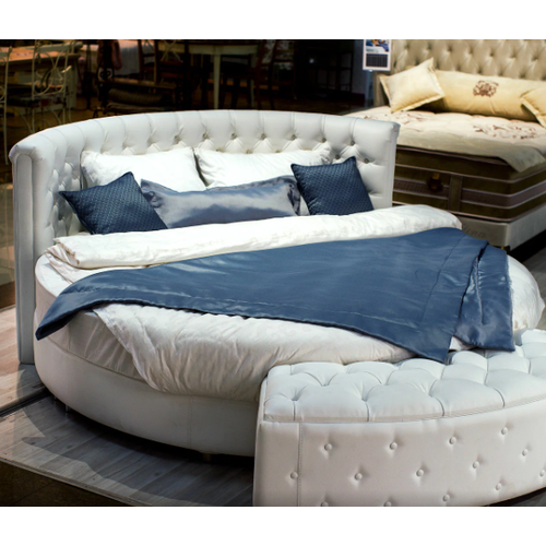 Круглая кровать + круглый матрас + полукруглый пуф / комплект мебели для спальни / велюр