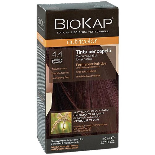 Краска для волос BioKap Nutricolor 4.4 Auburn Brown - цвет Медно-коричневый 140 мл. Формула с маслом Арганового дерева