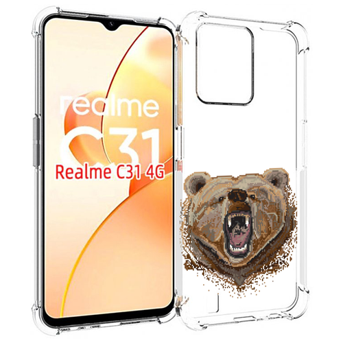 Чехол MyPads пиксельный медведь для OPPO Realme C31 задняя-панель-накладка-бампер