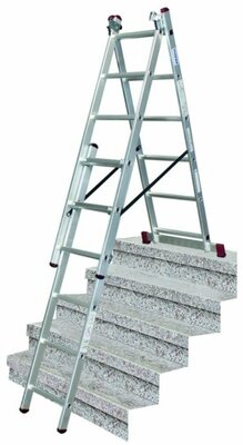 Алюминиевая трехсекционная лестница Krause Corda с функцией лестничных пролетов, 18 (3х6) ступеней, высота 1,7-3,65 м, партномер 013361