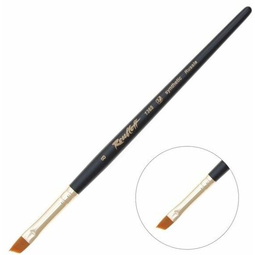 Кисть рыжая жесткая Синтетика наклонная укороченная вставка 1365 8 ручка короткая чёрная матовая жёлтая обойма 1 шт 714₽