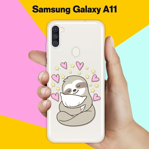 Силиконовый чехол Ленивец на Samsung Galaxy A11 жидкий чехол с блестками xx лого глитч на samsung galaxy a11 самсунг галакси а11