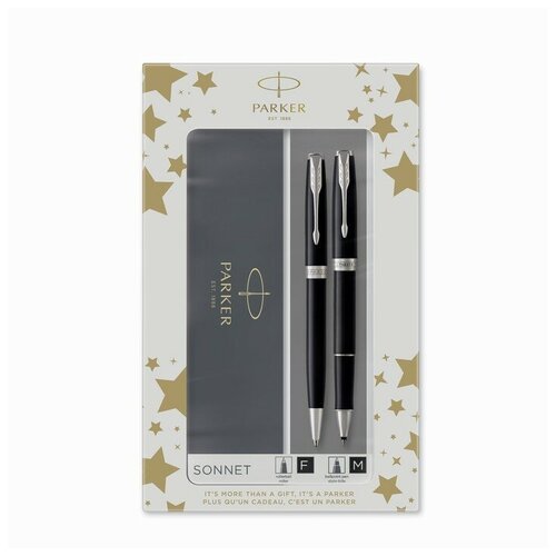 parker шариковая ручка sonnet premium k537 m 2119787 черный цвет чернил 1 шт Набор Parker SONNET BLACK CT: ручка шарик 1.0 черн+ручка-роллер 1.0 черн, подар/уп 2093259