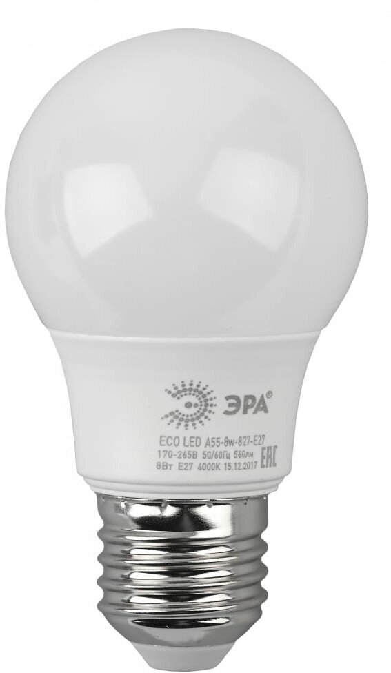 ЭРА Лампа светодиодная ECO LED A55-8W-827-E27 диод, груша, тепл Б0032095